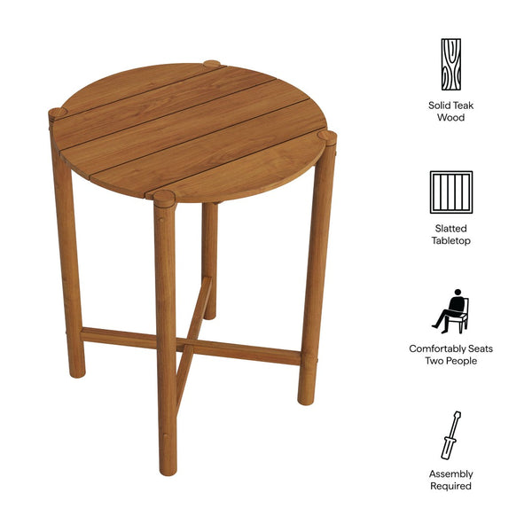 Modway Furniture Eleni Solid Teak Outdoor Bar Table with Slatted Top for Patio Dining Natural EEI-7628-NAT