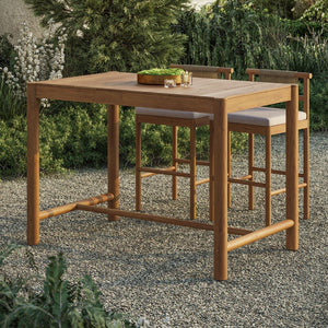 Modway Furniture Eleni Solid Teak Outdoor Bar Table with Slatted Top for Coastal Patio Dining Natural EEI-7629-NAT