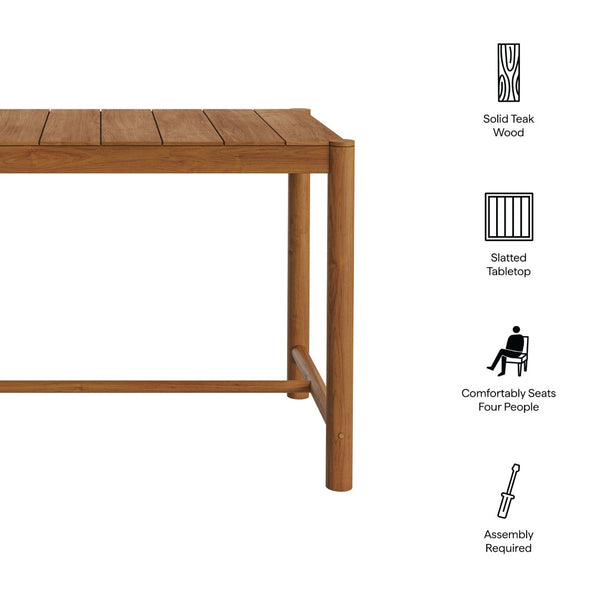 Modway Furniture Eleni Solid Teak Outdoor Bar Table with Slatted Top for Coastal Patio Dining Natural EEI-7629-NAT