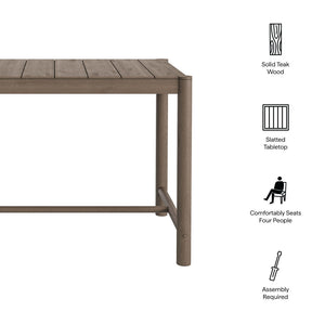 Modway Furniture Eleni Solid Teak Outdoor Bar Table with Slatted Top for Coastal Patio Dining Weathered Gray Teak EEI-7629-WGR