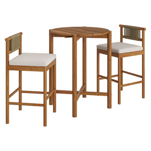 Modway Furniture Eleni Modway Solid Teak Outdoor Bar Set with Rope Accent Stools for Patio Decks Natural Sail EEI-7630-NAT-SAI