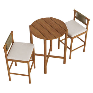 Modway Furniture Eleni Modway Solid Teak Outdoor Bar Set with Rope Accent Stools for Patio Decks Natural Sail EEI-7630-NAT-SAI