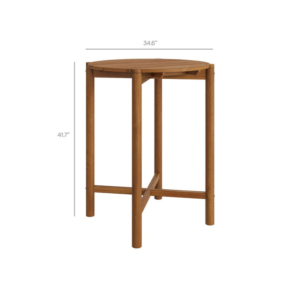 Modway Furniture Eleni Modway Solid Teak Outdoor Bar Set with Rope Accent Stools for Patio Decks Natural Sail EEI-7630-NAT-SAI