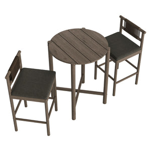 Modway Furniture Eleni Modway Solid Teak Outdoor Bar Set with Rope Accent Stools for Patio Decks Weathered Gray Flint EEI-7630-WGR-FLI