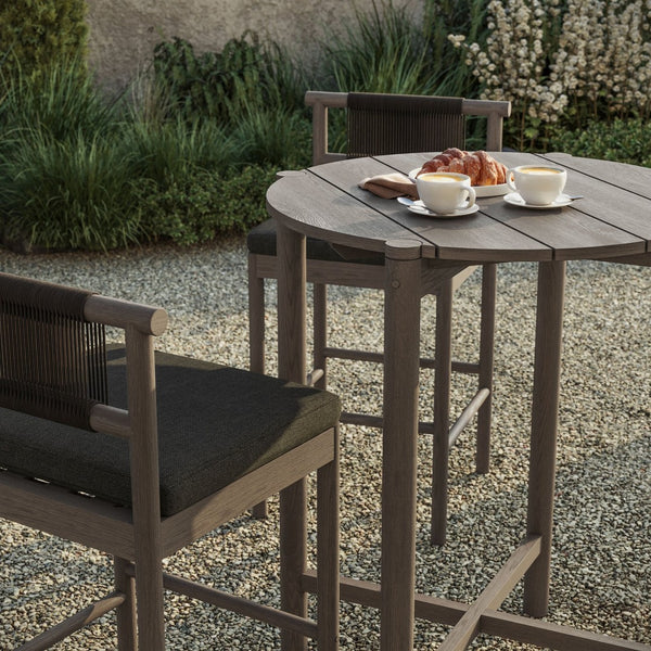 Modway Furniture Eleni Modway Solid Teak Outdoor Bar Set with Rope Accent Stools for Patio Decks Weathered Gray Flint EEI-7630-WGR-FLI