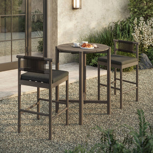 Modway Furniture Eleni Modway Solid Teak Outdoor Bar Set with Rope Accent Stools for Patio Decks Weathered Gray Flint EEI-7630-WGR-FLI