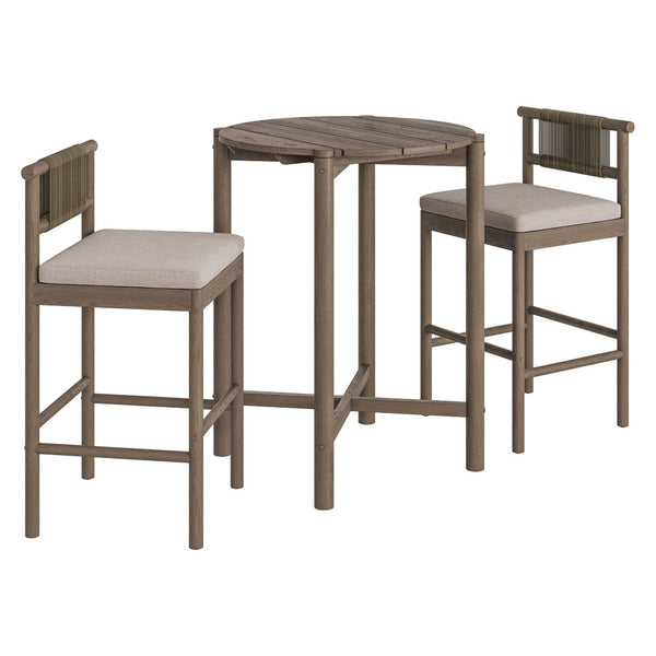 Modway Furniture Eleni Modway Solid Teak Outdoor Bar Set with Rope Accent Stools for Patio Decks Weathered Gray Pebble EEI-7630-WGR-PEB