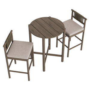 Modway Furniture Eleni Modway Solid Teak Outdoor Bar Set with Rope Accent Stools for Patio Decks Weathered Gray Pebble EEI-7630-WGR-PEB