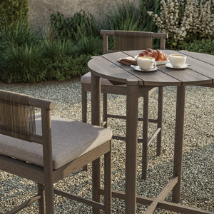 Modway Furniture Eleni Modway Solid Teak Outdoor Bar Set with Rope Accent Stools for Patio Decks Weathered Gray Pebble EEI-7630-WGR-PEB