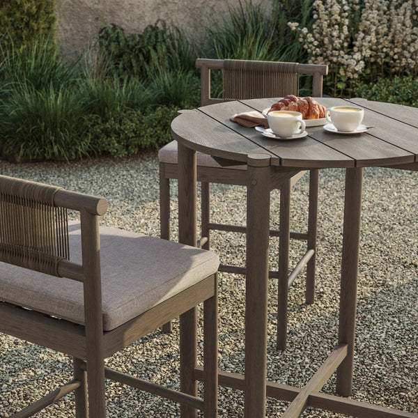 Modway Furniture Eleni Modway Solid Teak Outdoor Bar Set with Rope Accent Stools for Patio Decks Weathered Gray Pebble EEI-7630-WGR-PEB