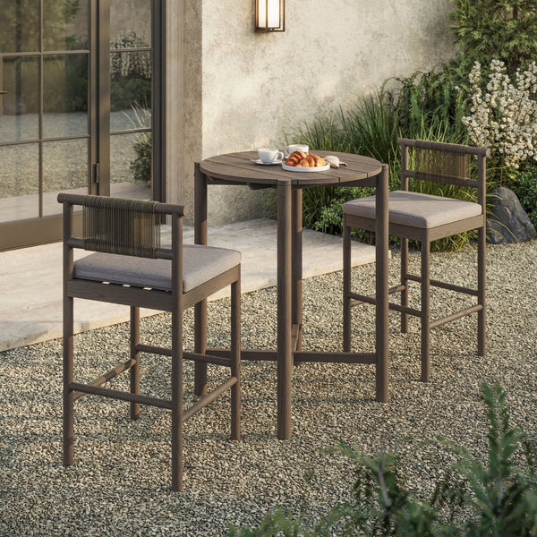 Modway Furniture Eleni Modway Solid Teak Outdoor Bar Set with Rope Accent Stools for Patio Decks Weathered Gray Pebble EEI-7630-WGR-PEB