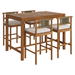 Modway Furniture Eleni Solid Teak Outdoor Bar Set with Rope Accent Chairs for Coastal Patio Dining Natural Sail EEI-7631-NAT-SAI