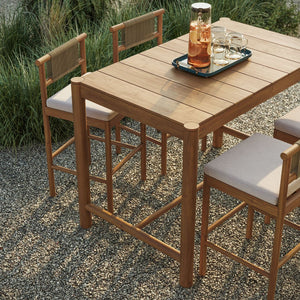 Modway Furniture Eleni Solid Teak Outdoor Bar Set with Rope Accent Chairs for Coastal Patio Dining Natural Sail EEI-7631-NAT-SAI