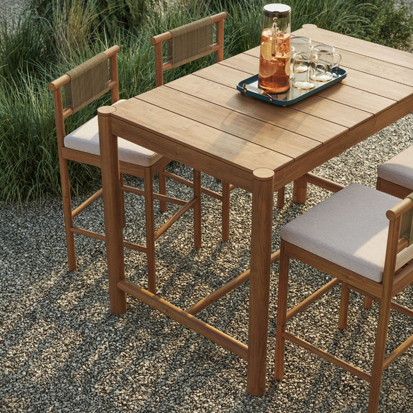 Modway Furniture Eleni Solid Teak Outdoor Bar Set with Rope Accent Chairs for Coastal Patio Dining Natural Sail EEI-7631-NAT-SAI