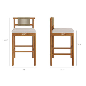 Modway Furniture Eleni Solid Teak Outdoor Bar Set with Rope Accent Chairs for Coastal Patio Dining Natural Sail EEI-7631-NAT-SAI