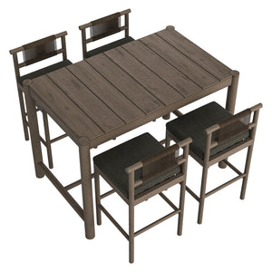 Modway Furniture Eleni Solid Teak Outdoor Bar Set with Rope Accent Chairs for Coastal Patio Dining Weathered Gray Flint EEI-7631-WGR-FLI