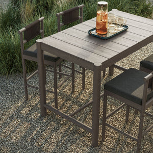 Modway Furniture Eleni Solid Teak Outdoor Bar Set with Rope Accent Chairs for Coastal Patio Dining Weathered Gray Flint EEI-7631-WGR-FLI