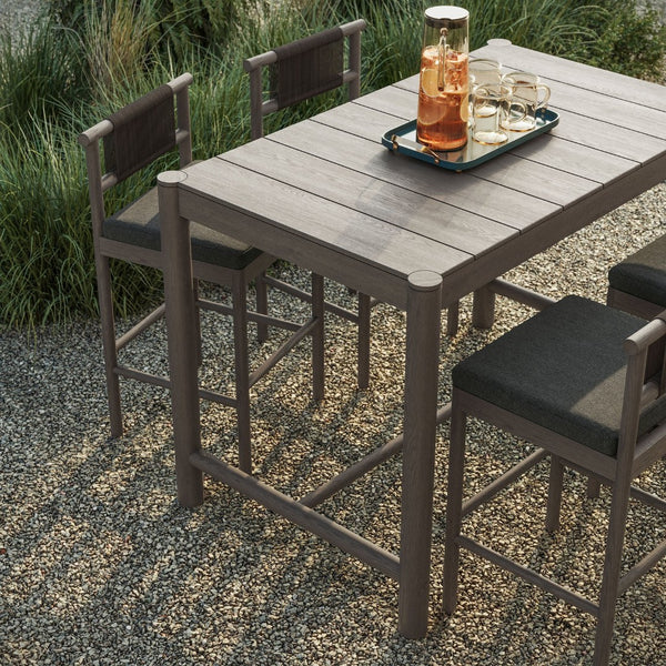 Modway Furniture Eleni Solid Teak Outdoor Bar Set with Rope Accent Chairs for Coastal Patio Dining Weathered Gray Flint EEI-7631-WGR-FLI