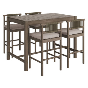 Modway Furniture Eleni Solid Teak Outdoor Bar Set with Rope Accent Chairs for Coastal Patio Dining Weathered Gray Pebble EEI-7631-WGR-PEB