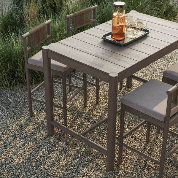 Modway Furniture Eleni Solid Teak Outdoor Bar Set with Rope Accent Chairs for Coastal Patio Dining Weathered Gray Pebble EEI-7631-WGR-PEB