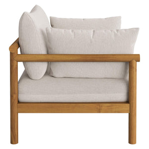 Modway Furniture Eleni Solid Teak Outdoor Armchair with Cushions for Coastal Patio Relaxation White EEI-7653-NAT-SAI