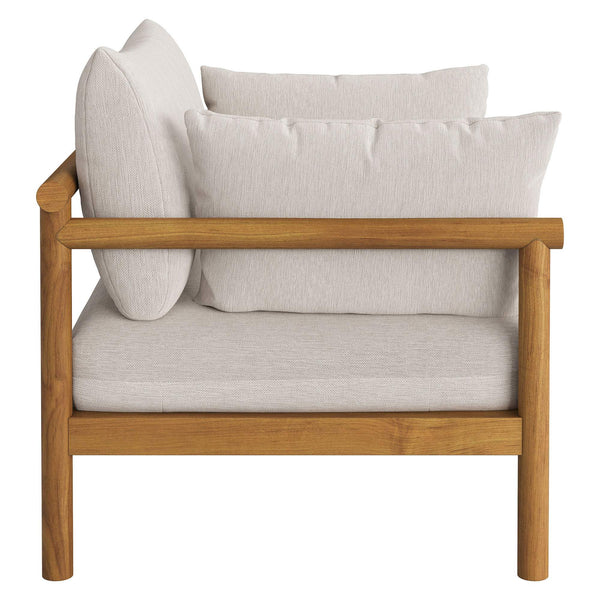 Modway Furniture Eleni Solid Teak Outdoor Armchair and Ottoman Set with Slatted Coastal Design White EEI-7658-NAT-SAI