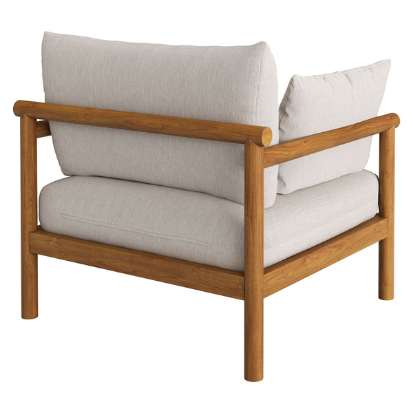 Modway Furniture Eleni Solid Teak Outdoor Armchair with Cushions for Coastal Patio Relaxation White EEI-7653-NAT-SAI