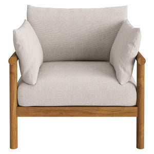 Modway Furniture Eleni Solid Teak Outdoor Armchair and Ottoman Set with Slatted Coastal Design White EEI-7658-NAT-SAI