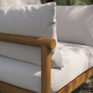 Modway Furniture Eleni Solid Teak Outdoor Armchair with Cushions for Coastal Patio Relaxation White EEI-7653-NAT-SAI