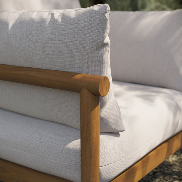 Modway Furniture Eleni Solid Teak Outdoor Armchair with Cushions for Coastal Patio Relaxation White EEI-7653-NAT-SAI