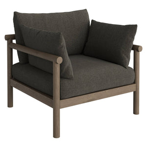 Modway Furniture Eleni Solid Teak Outdoor Armchair with Cushions for Coastal Patio Relaxation Gray EEI-7653-WGR-FLI