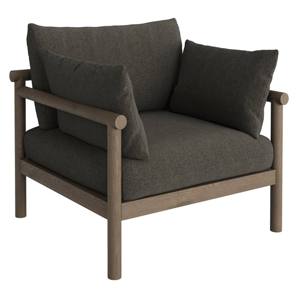 Modway Furniture Eleni Solid Teak Outdoor Armchair with Cushions for Coastal Patio Relaxation Gray EEI-7653-WGR-FLI