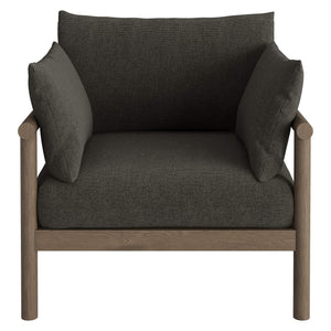 Modway Furniture Eleni Solid Teak Outdoor Armchair with Cushions for Coastal Patio Relaxation Gray EEI-7653-WGR-FLI
