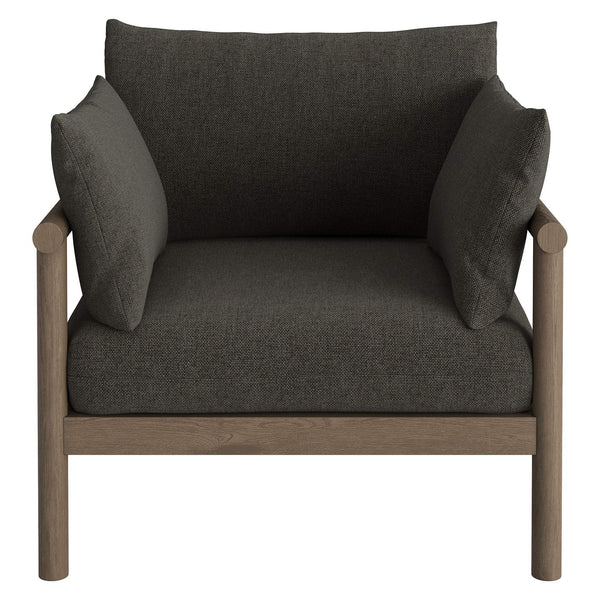 Modway Furniture Eleni Solid Teak Outdoor Armchair and Ottoman Set with Slatted Coastal Design Gray EEI-7658-WGR-FLI