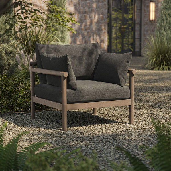 Modway Furniture Eleni Solid Teak Outdoor Armchair with Cushions for Coastal Patio Relaxation Gray EEI-7653-WGR-FLI