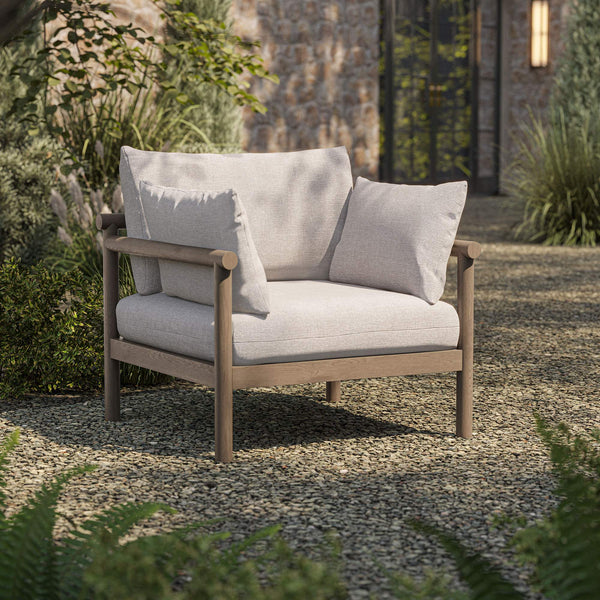 Modway Furniture Eleni Solid Teak Outdoor Armchair with Cushions for Coastal Patio Relaxation Brown EEI-7653-WGR-PEB