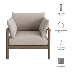 Modway Furniture Eleni Solid Teak Outdoor Armchair with Cushions for Coastal Patio Relaxation Brown EEI-7653-WGR-PEB