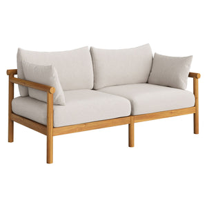 Modway Furniture Eleni Solid Teak Outdoor Loveseat and Ottoman Set with Cushions for Patio Decks White EEI-7662-NAT-SAI