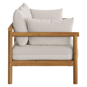 Modway Furniture Eleni Solid Teak Outdoor Loveseat and Ottoman Set with Cushions for Patio Decks White EEI-7662-NAT-SAI