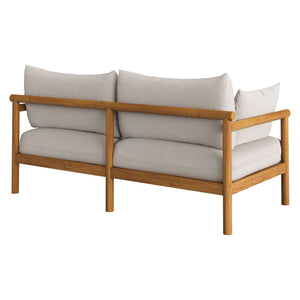 Modway Furniture Eleni Modway Solid Teak Outdoor Loveseat with Cushions for Coastal Patio Living White EEI-7654-NAT-SAI