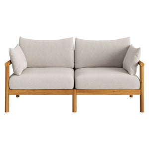 Modway Furniture Eleni Modway Solid Teak Outdoor Loveseat with Cushions for Coastal Patio Living White EEI-7654-NAT-SAI