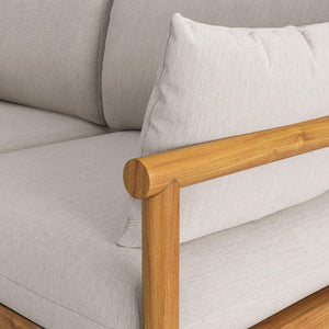 Modway Furniture Eleni Modway Solid Teak Outdoor Loveseat with Cushions for Coastal Patio Living White EEI-7654-NAT-SAI