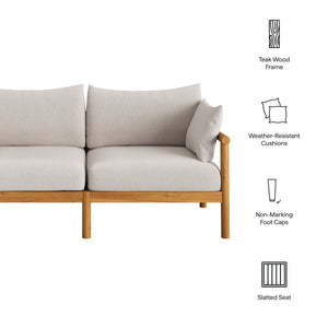 Modway Furniture Eleni Modway Solid Teak Outdoor Loveseat with Cushions for Coastal Patio Living White EEI-7654-NAT-SAI