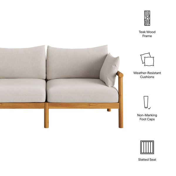 Modway Furniture Eleni Modway Solid Teak Outdoor Loveseat with Cushions for Coastal Patio Living White EEI-7654-NAT-SAI