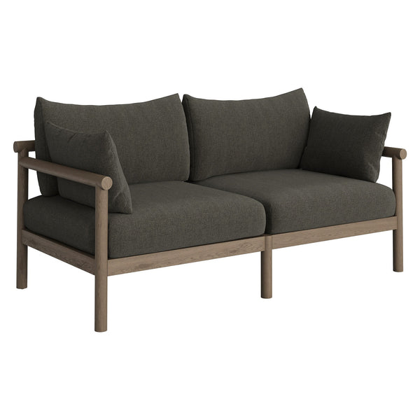 Modway Furniture Eleni Solid Teak Outdoor Loveseat and Ottoman Set with Cushions for Patio Decks Gray EEI-7662-WGR-FLI