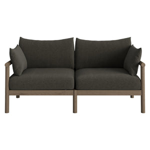 Modway Furniture Eleni Modway Solid Teak Outdoor Loveseat with Cushions for Coastal Patio Living Gray EEI-7654-WGR-FLI