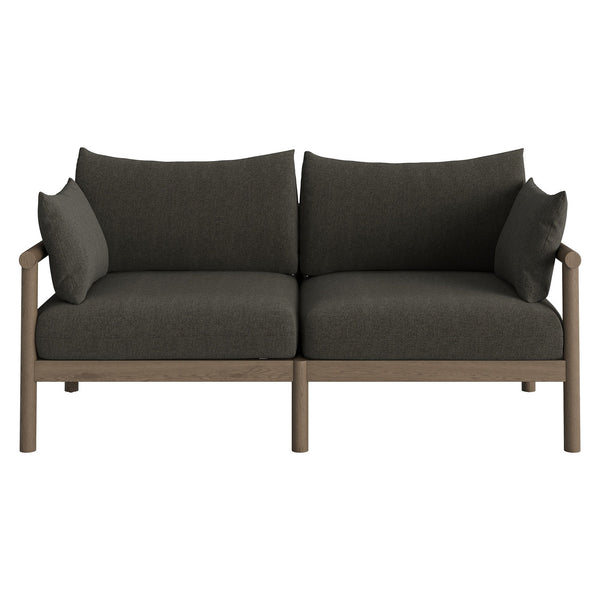 Modway Furniture Eleni Solid Teak Outdoor Loveseat and Ottoman Set with Cushions for Patio Decks Gray EEI-7662-WGR-FLI