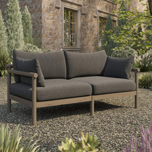 Modway Furniture Eleni Modway Solid Teak Outdoor Loveseat with Cushions for Coastal Patio Living Gray EEI-7654-WGR-FLI