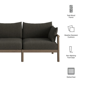 Modway Furniture Eleni Modway Solid Teak Outdoor Loveseat with Cushions for Coastal Patio Living Gray EEI-7654-WGR-FLI