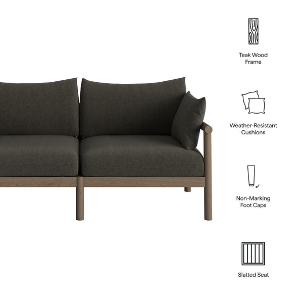 Modway Furniture Eleni Modway Solid Teak Outdoor Loveseat with Cushions for Coastal Patio Living Gray EEI-7654-WGR-FLI